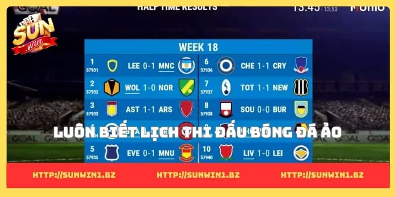 8 mẹo cá độ bóng đá ảo cùng Sunwin cho lối chơi đẳng cấp Luôn biết lịch thi đấu bóng đá ảo