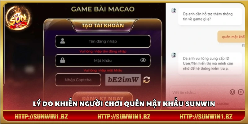 Quên mật khẩu Sunwin – Lấy lại quyền truy cập nhanh chóng và an toàn Nguyên nhân phổ biến khiến người dùng mất mật khẩu Sunwin